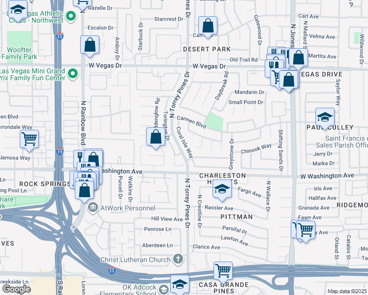 map of restaurants, bars, coffee shops, grocery stores, and more near 1024 Coral Isle Way in Las Vegas
