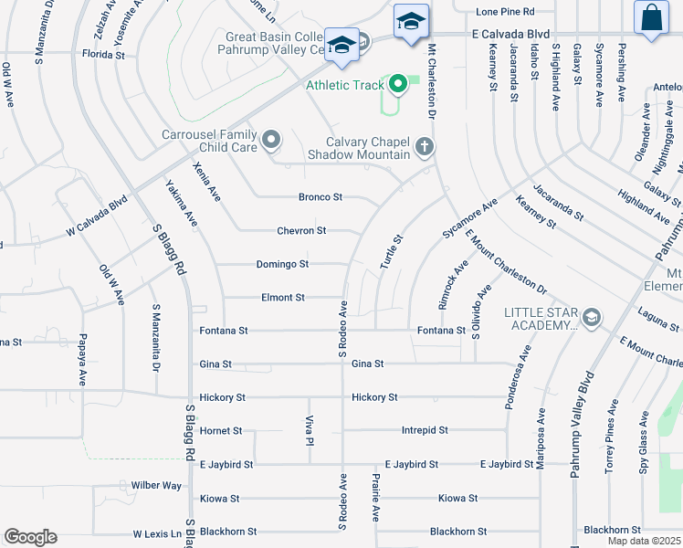 map of restaurants, bars, coffee shops, grocery stores, and more near 2 Domingo Street in Pahrump