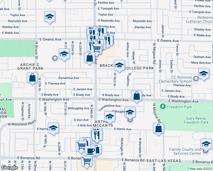 map of restaurants, bars, coffee shops, grocery stores, and more near 2620 Theresa Ave in Las Vegas