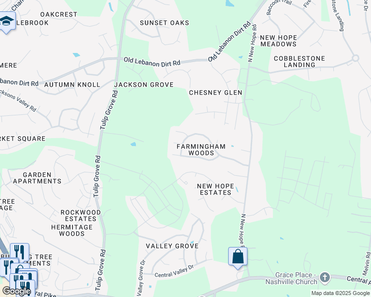 map of restaurants, bars, coffee shops, grocery stores, and more near 5702 Briarwick Court in Nashville