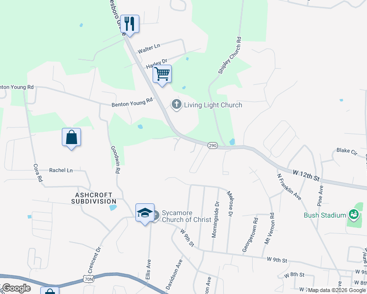 map of restaurants, bars, coffee shops, grocery stores, and more near 1400 Gainesboro Grade in Cookeville