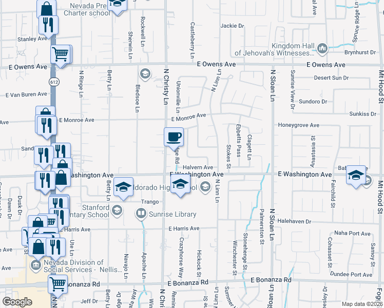 map of restaurants, bars, coffee shops, grocery stores, and more near 5627 Gorham Avenue in Las Vegas
