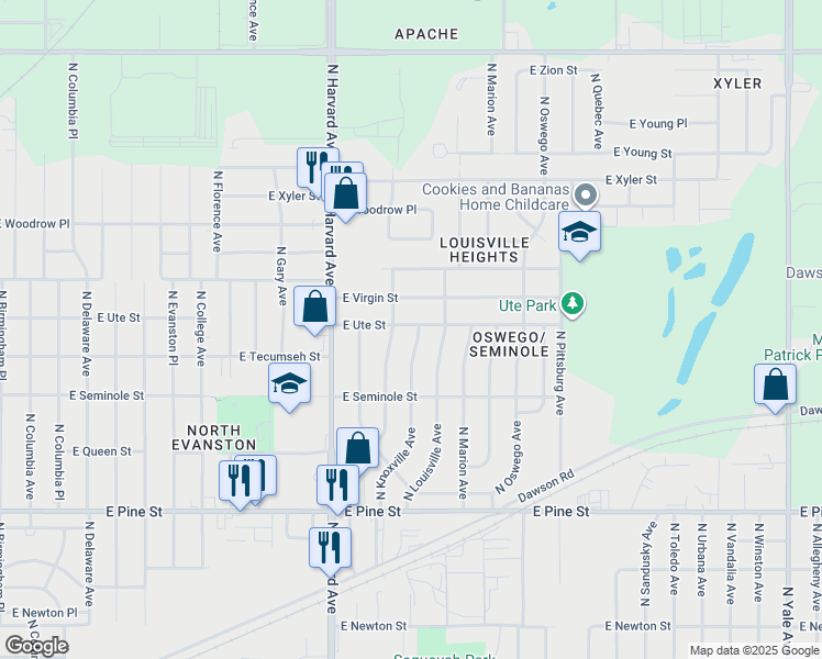 map of restaurants, bars, coffee shops, grocery stores, and more near 1862 North Knoxville Avenue in Tulsa
