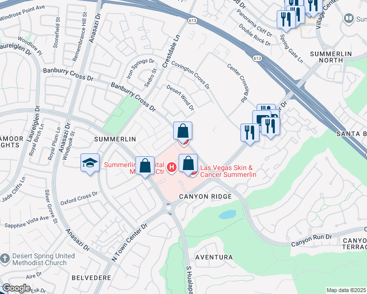 map of restaurants, bars, coffee shops, grocery stores, and more near 10105 Banburry Cross Drive in Las Vegas
