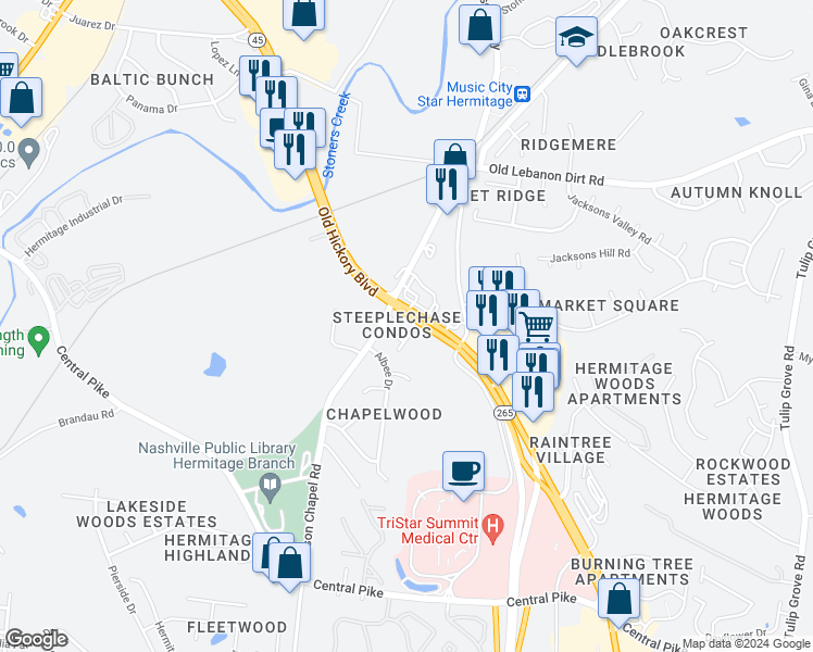 map of restaurants, bars, coffee shops, grocery stores, and more near 535 Chandler Place in Nashville