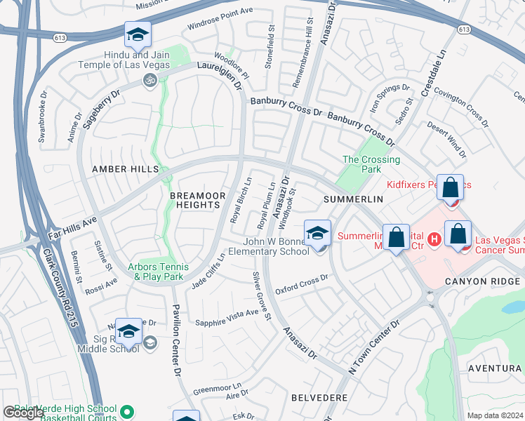 map of restaurants, bars, coffee shops, grocery stores, and more near 10600 Royal Willow Place in Las Vegas