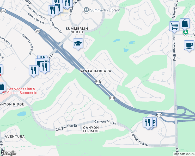 map of restaurants, bars, coffee shops, grocery stores, and more near 1004 Miradero Lane in Las Vegas