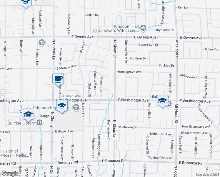 map of restaurants, bars, coffee shops, grocery stores, and more near 1264 North Sloan Lane in Las Vegas