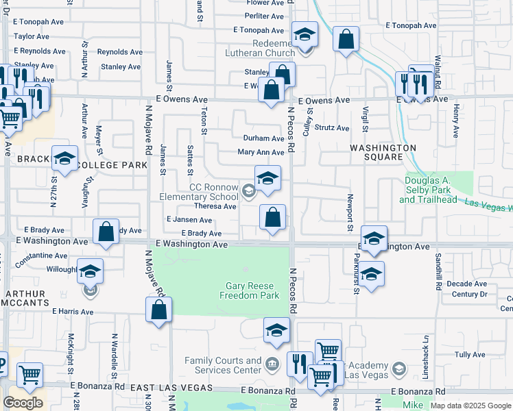 map of restaurants, bars, coffee shops, grocery stores, and more near 1100 Lena Street in Las Vegas