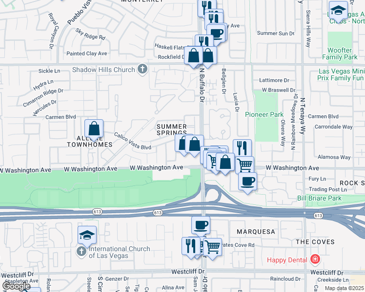 map of restaurants, bars, coffee shops, grocery stores, and more near 1017 Scenery Circle in Las Vegas