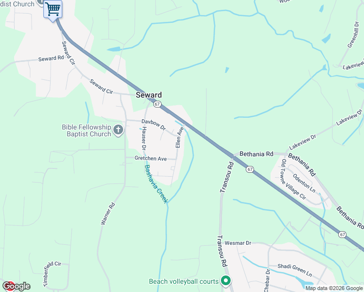 map of restaurants, bars, coffee shops, grocery stores, and more near 4925 Ellen Avenue in Pfafftown