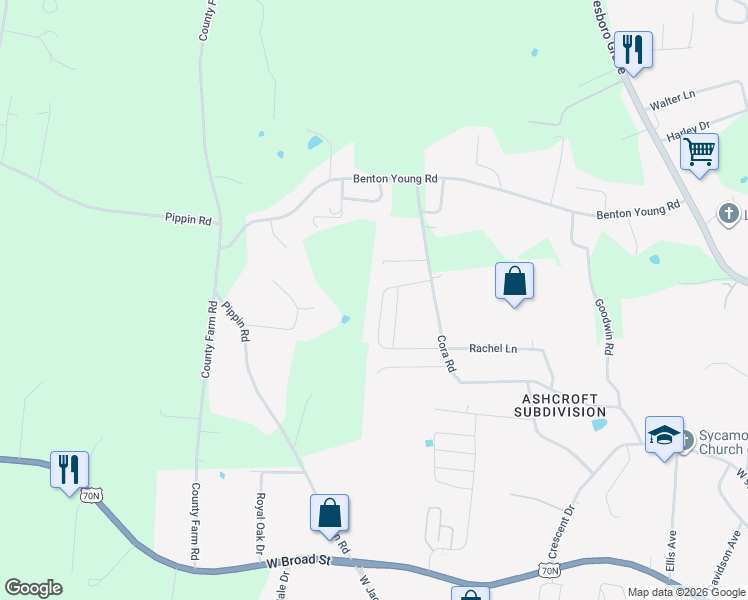 map of restaurants, bars, coffee shops, grocery stores, and more near 3572 Lee Seminary Road in Cookeville