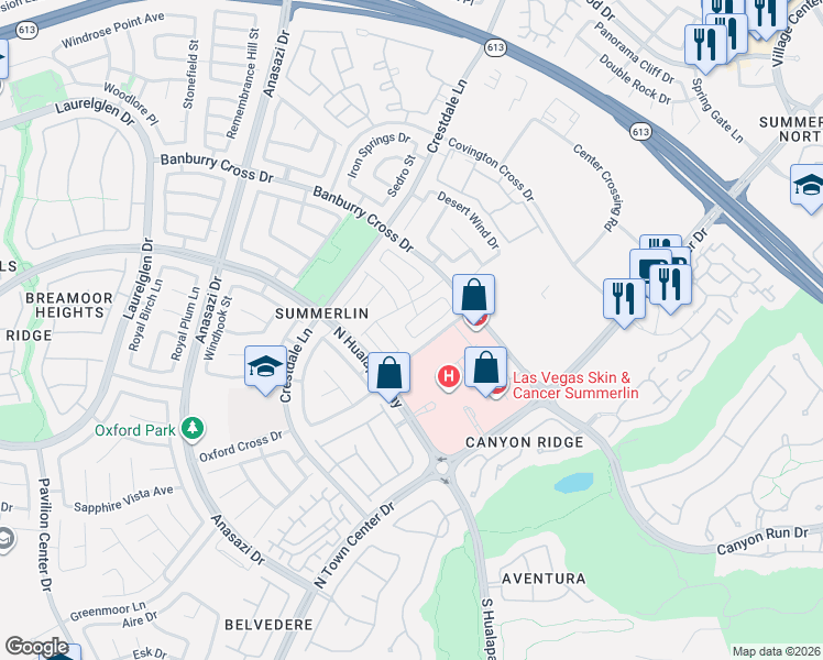 map of restaurants, bars, coffee shops, grocery stores, and more near 921 Siena Hills Lane in Las Vegas