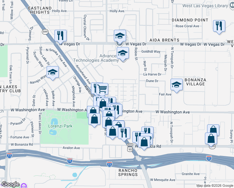 map of restaurants, bars, coffee shops, grocery stores, and more near 2624 Spider Cactus Court in Las Vegas