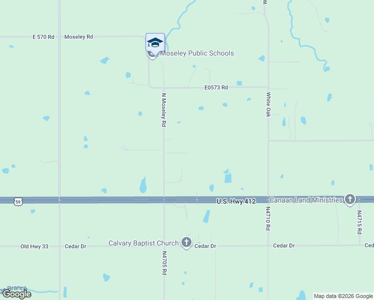 map of restaurants, bars, coffee shops, grocery stores, and more near 840 North Moseley Road in Colcord