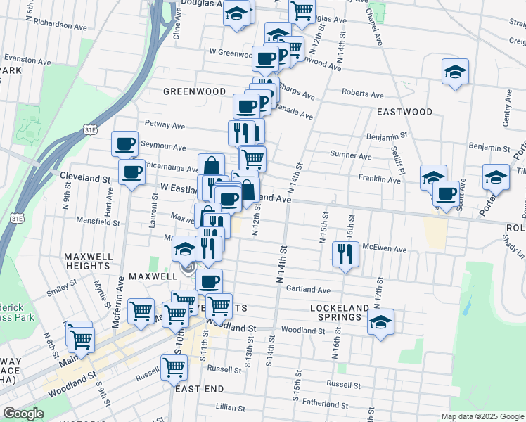 map of restaurants, bars, coffee shops, grocery stores, and more near 1203 Stratton Avenue in Nashville