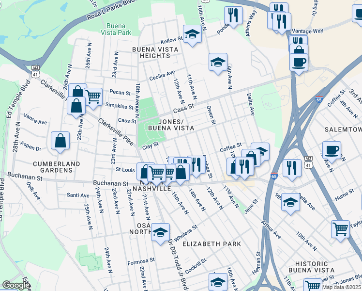 map of restaurants, bars, coffee shops, grocery stores, and more near 1917 12th Avenue North in Nashville