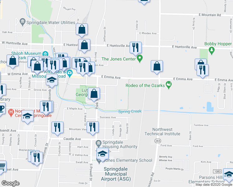 map of restaurants, bars, coffee shops, grocery stores, and more near 314 Strawberry Meadows Place in Springdale