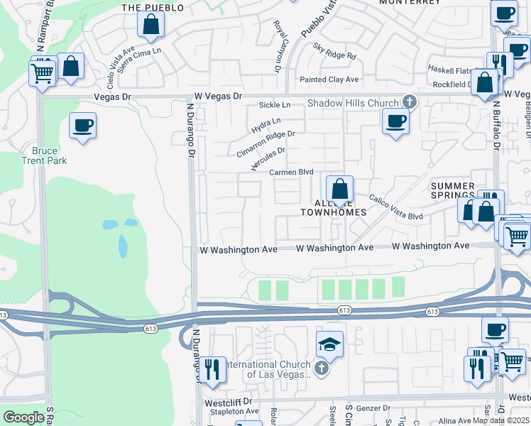 map of restaurants, bars, coffee shops, grocery stores, and more near 1024 North Seabury Hill Court in Las Vegas