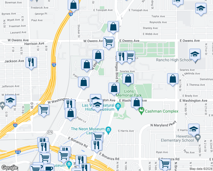 map of restaurants, bars, coffee shops, grocery stores, and more near 1007 North 4th Street in Las Vegas