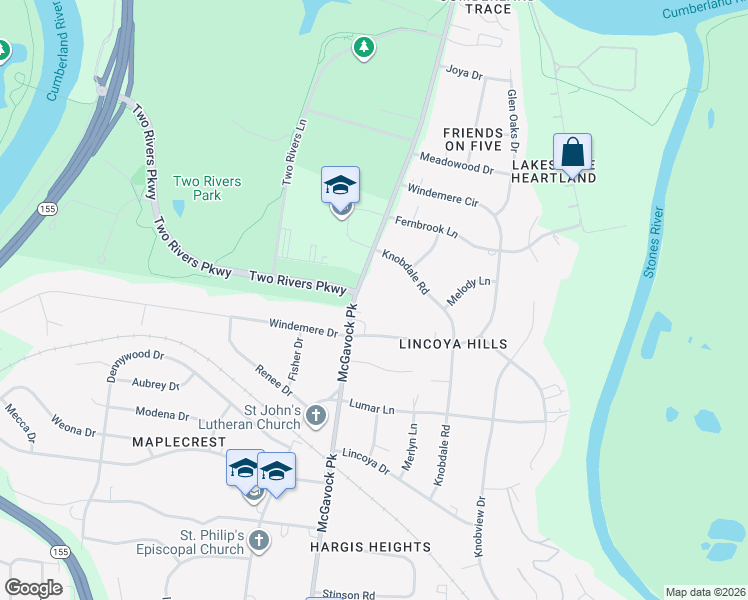 map of restaurants, bars, coffee shops, grocery stores, and more near 3200 McGavock Pike in Nashville