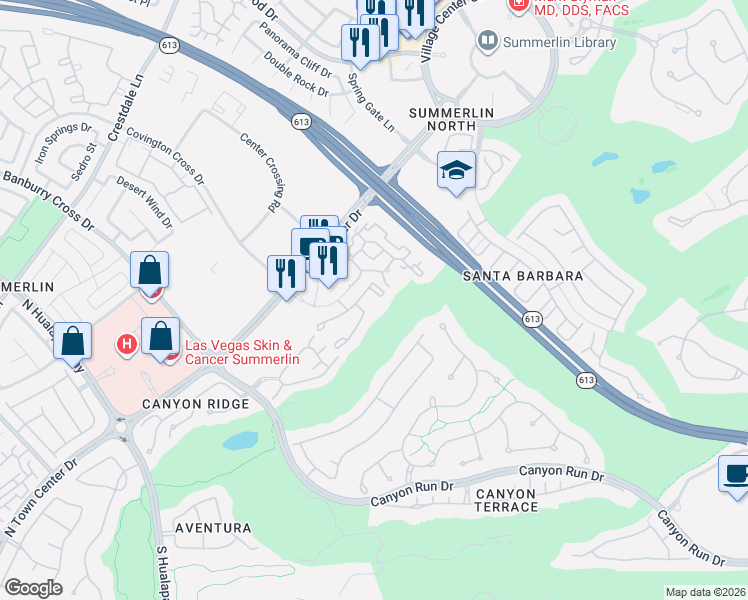 map of restaurants, bars, coffee shops, grocery stores, and more near 1015 Domnus Lane in Las Vegas