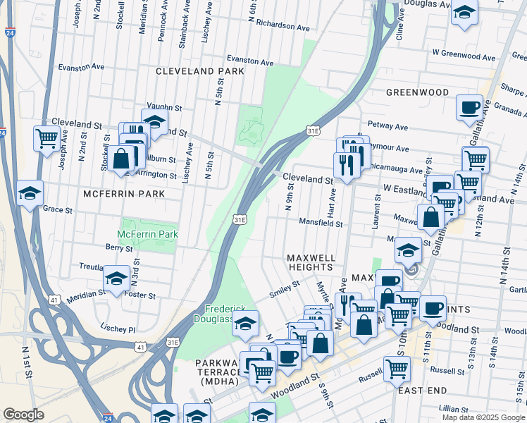map of restaurants, bars, coffee shops, grocery stores, and more near 702 Neill Avenue in Nashville