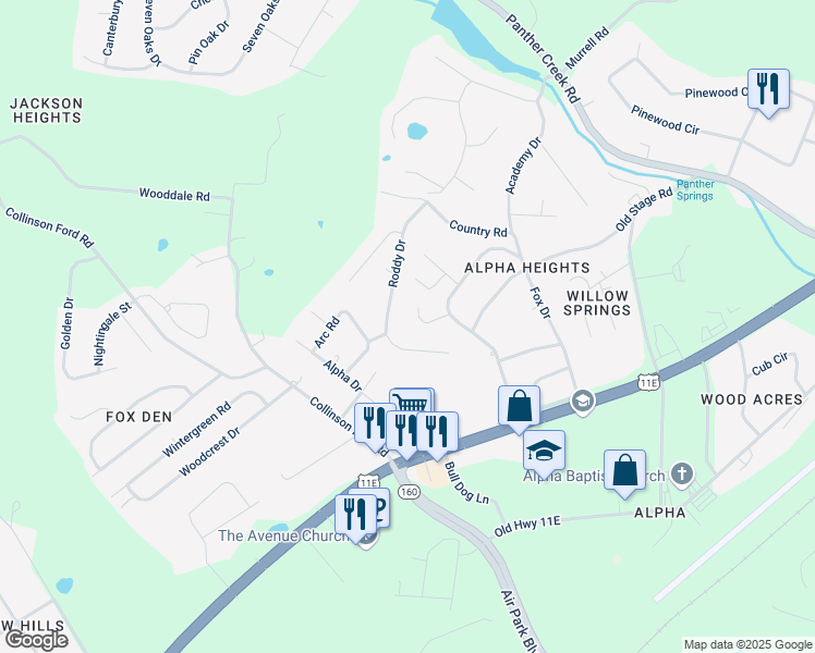map of restaurants, bars, coffee shops, grocery stores, and more near 657 Blackberry Lane in Morristown