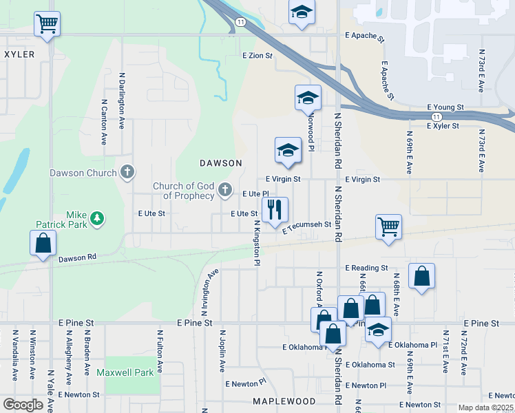 map of restaurants, bars, coffee shops, grocery stores, and more near 2010 N Kingston Pl in Tulsa