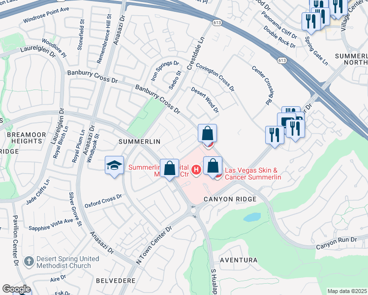 map of restaurants, bars, coffee shops, grocery stores, and more near 921 Siena Hills Lane in Las Vegas