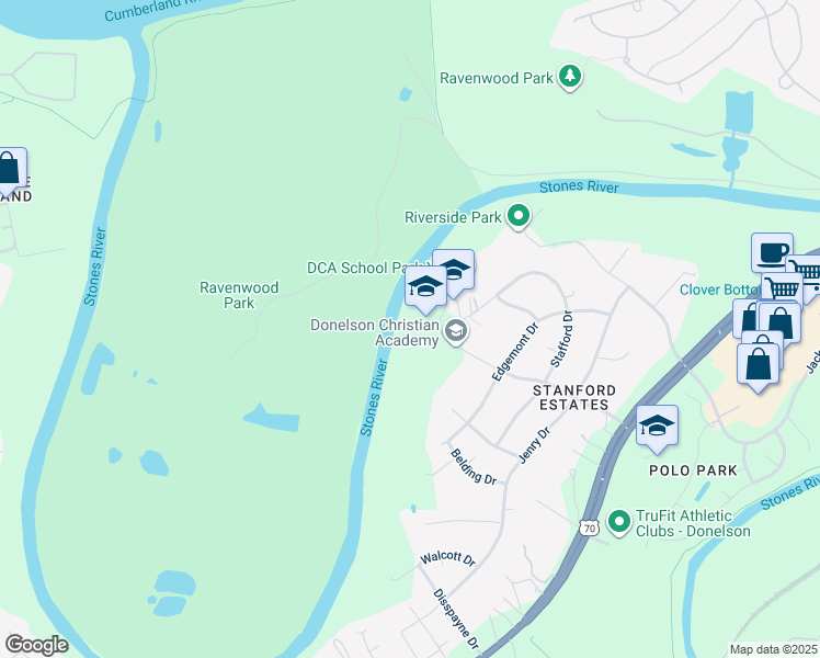 map of restaurants, bars, coffee shops, grocery stores, and more near 245 Danyacrest Drive in Nashville