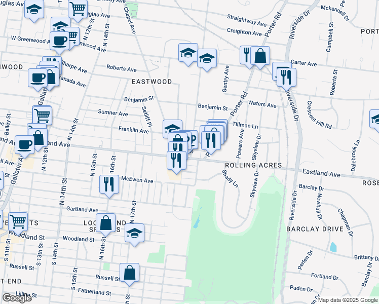 map of restaurants, bars, coffee shops, grocery stores, and more near 99 Scott Avenue in Nashville