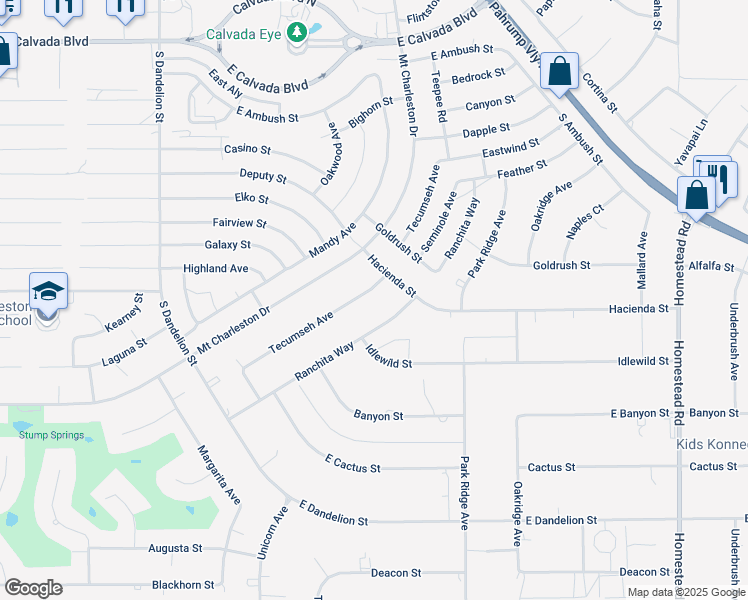 map of restaurants, bars, coffee shops, grocery stores, and more near 2501 Tecumseh Avenue in Pahrump
