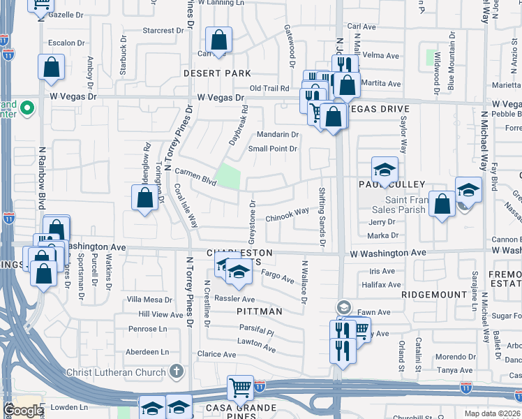 map of restaurants, bars, coffee shops, grocery stores, and more near 6241 Saginaw Drive in Las Vegas