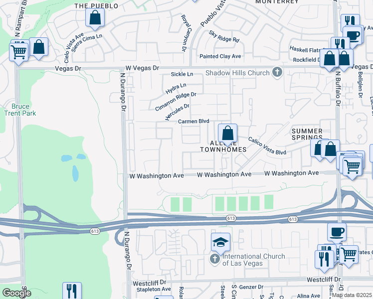 map of restaurants, bars, coffee shops, grocery stores, and more near 1033 Washington Oaks Street in Las Vegas