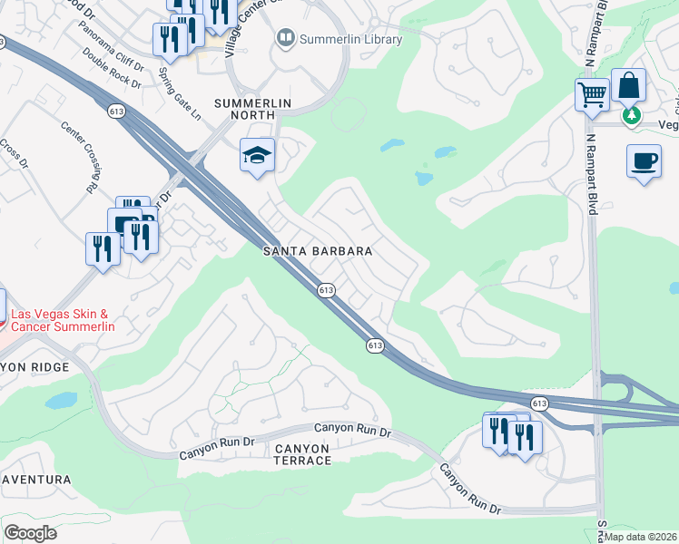 map of restaurants, bars, coffee shops, grocery stores, and more near 925 Toro Canyon Lane in Las Vegas