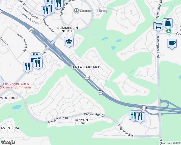 map of restaurants, bars, coffee shops, grocery stores, and more near 925 Toro Canyon Lane in Las Vegas