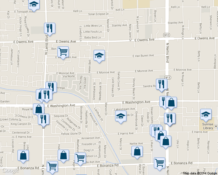 map of restaurants, bars, coffee shops, grocery stores, and more near 1105 Marion Dr in Las Vegas