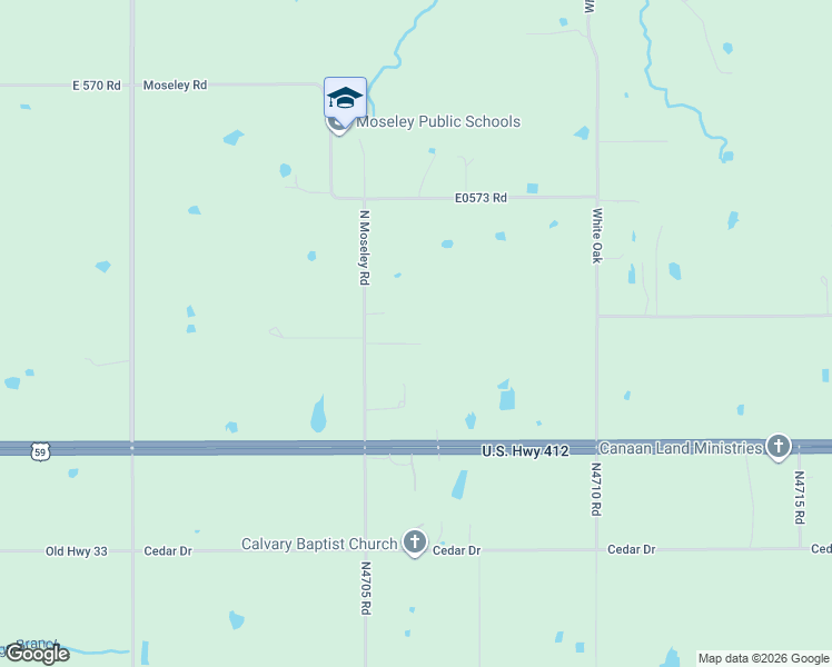 map of restaurants, bars, coffee shops, grocery stores, and more near 840 North Moseley Road in Colcord
