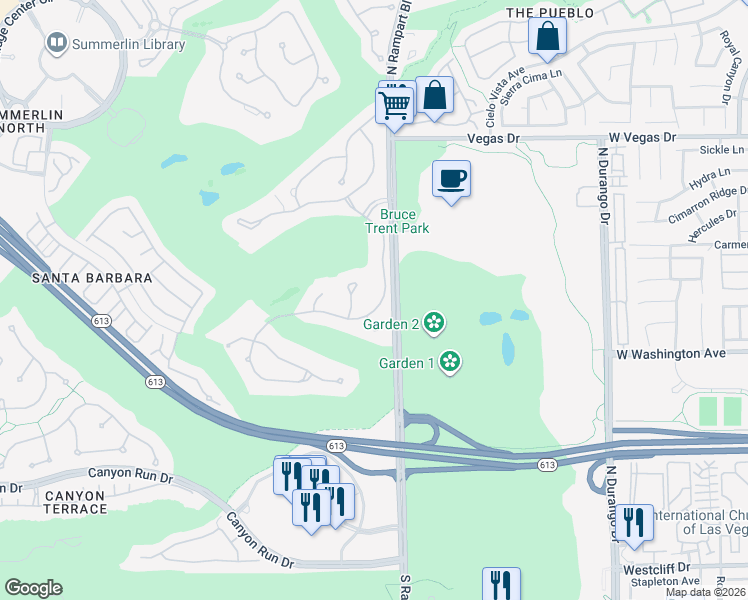 map of restaurants, bars, coffee shops, grocery stores, and more near 1009 Trophy Hills Dr in Las Vegas