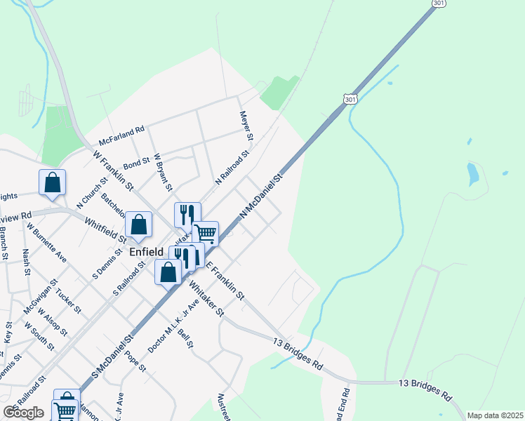 map of restaurants, bars, coffee shops, grocery stores, and more near 242 Liberty Street in Enfield