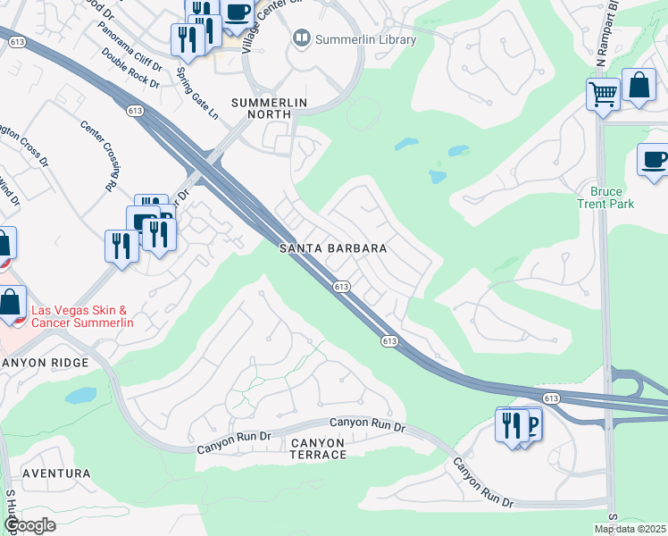 map of restaurants, bars, coffee shops, grocery stores, and more near 1005 Miradero Lane in Las Vegas