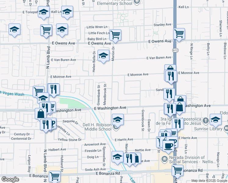 map of restaurants, bars, coffee shops, grocery stores, and more near 1105 Marion Drive in Las Vegas