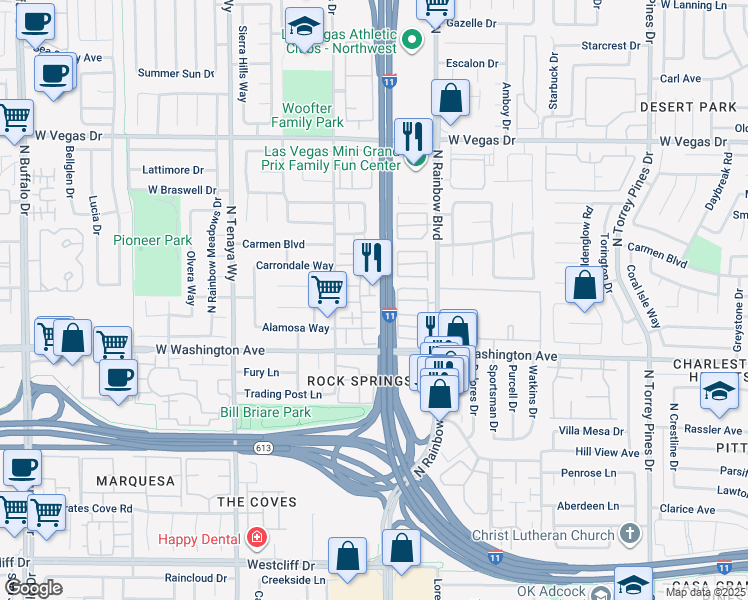 map of restaurants, bars, coffee shops, grocery stores, and more near 1009 Willow Tree Drive in Las Vegas