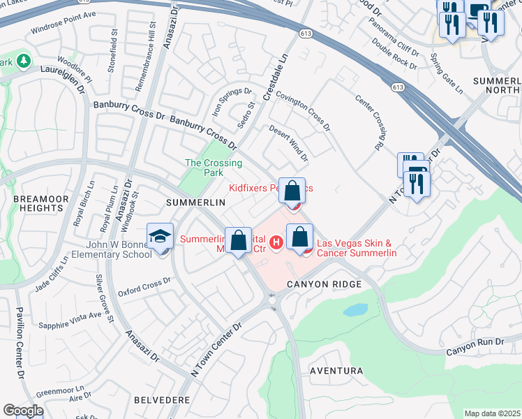 map of restaurants, bars, coffee shops, grocery stores, and more near 921 Siena Hills Lane in Las Vegas