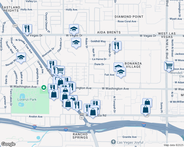 map of restaurants, bars, coffee shops, grocery stores, and more near 2308 Fair Avenue in Las Vegas