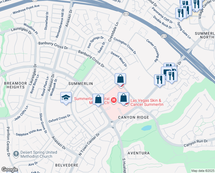 map of restaurants, bars, coffee shops, grocery stores, and more near 921 Siena Hills Lane in Las Vegas