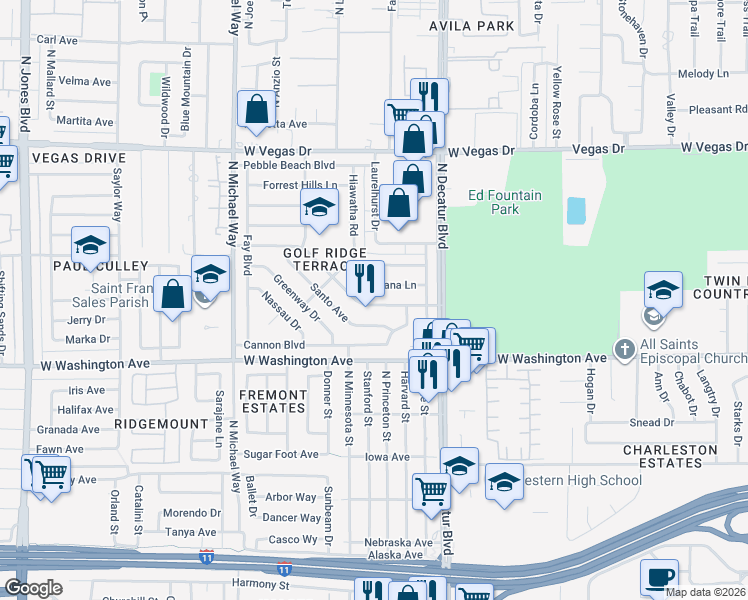 map of restaurants, bars, coffee shops, grocery stores, and more near 4920 Carmen Boulevard in Las Vegas