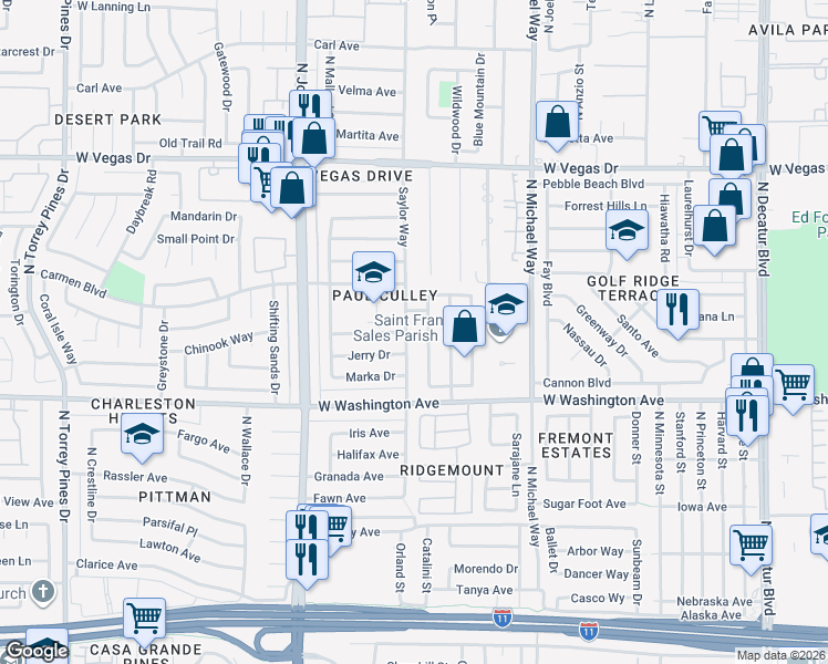 map of restaurants, bars, coffee shops, grocery stores, and more near 1108 Saylor Way in Las Vegas