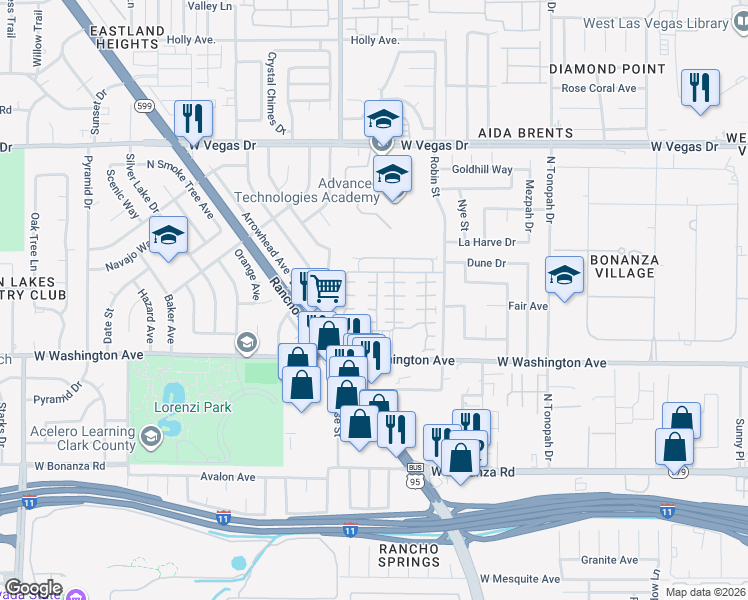 map of restaurants, bars, coffee shops, grocery stores, and more near 2625 Cinnamon Cactus Court in Las Vegas